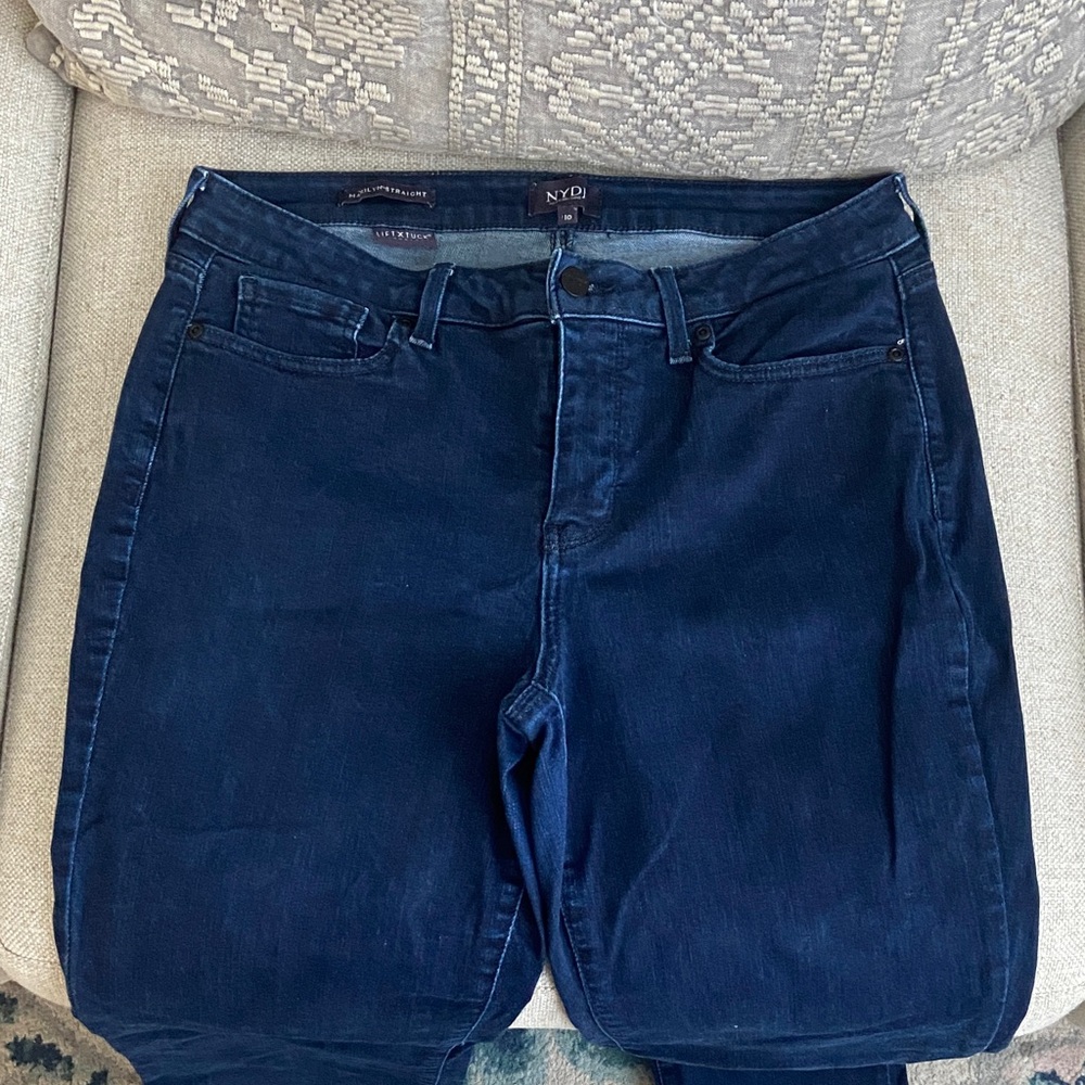NYDJ Midnight Blue Denim Jean Pants Marilyn Straight Sz 10 LiftxTuck